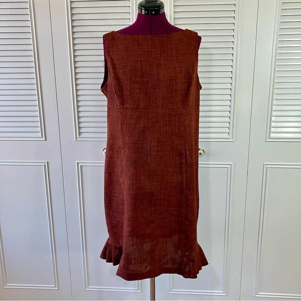Danny & Nicole Rust Fitted Midi Suit Dress with ruffle hem 14P